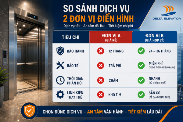 So sánh dịch vụ bảo hành và bảo trì giữa hai đơn vị cung cấp thang máy