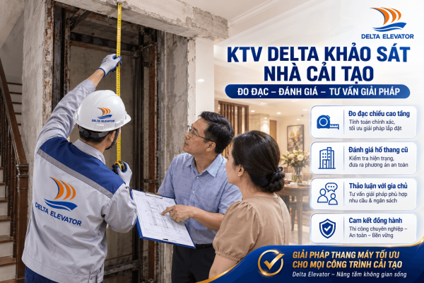 Kỹ thuật viên Delta khảo sát nhà cải tạo để lựa chọn chiều cao cabin phù hợp