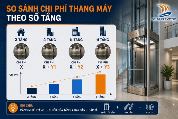 Số tầng phục vụ ảnh hưởng trực tiếp đến giá thang máy gia đình