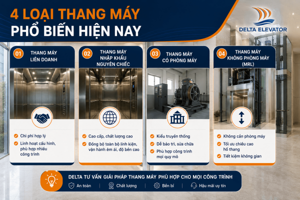 4 Loại thang máy phổ biến và đặc điểm riêng ảnh hưởng đến giá thành