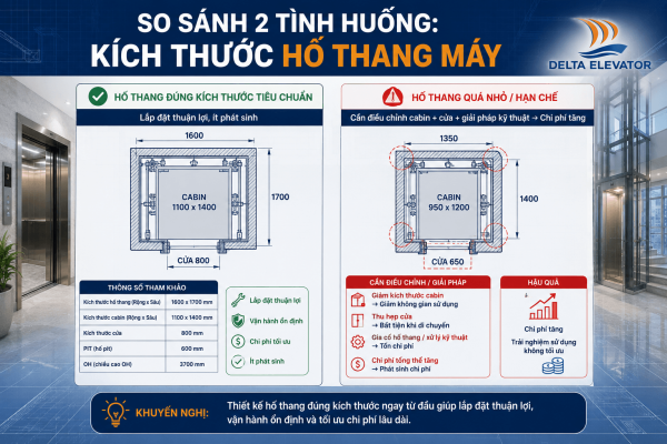 Kích thước hố thang ảnh hưởng đến giá thang máy và các khoản phát sinh khi lắp đặt