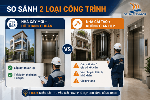 Điều kiện thi công nhà xây mới và nhà cải tạo ảnh hưởng đến giá thang máy