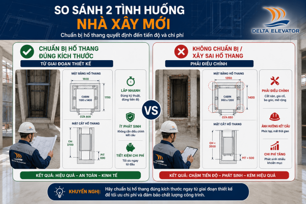 Chuẩn bị hố thang đúng tiêu chuẩn từ đầu giúp tiết kiệm chi phí lắp đặt thang máy