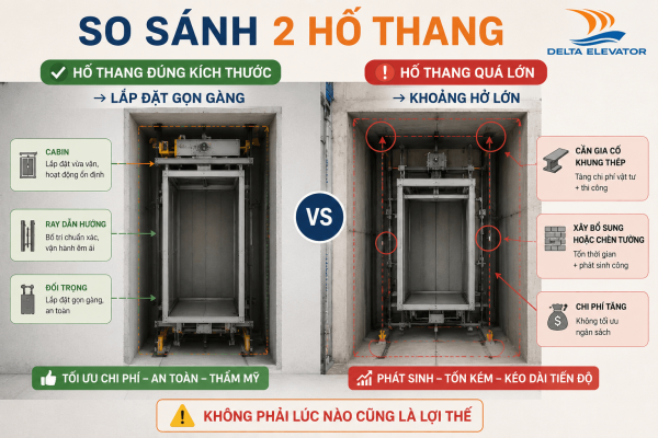 Hố thang quá lớn cần gia cố thêm và ảnh hưởng đến chi phí thi công
