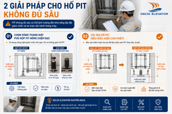 Hai giải pháp khắc phục khi hố PIT thang máy không đủ chiều sâu