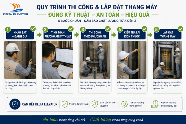Trình tự đúng khi cải tạo hố thang xây sai kích thước cho thang máy