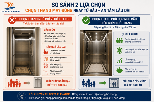 Không nên chọn thang máy nhỏ chỉ vì phù hợp với hố thang hiện có
