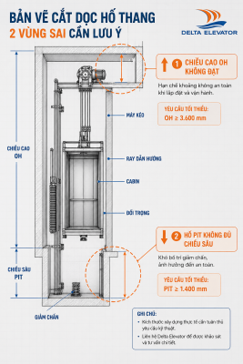 Sai kích thước hố PIT và chiều cao OH ảnh hưởng đến lắp đặt thang máy