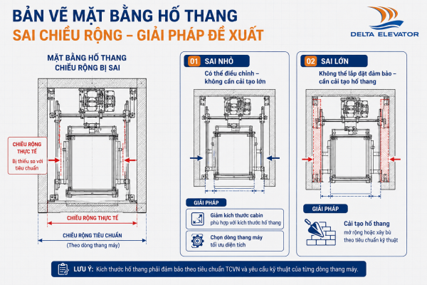 Giải pháp khắc phục sai chiều rộng hố thang máy gia đình