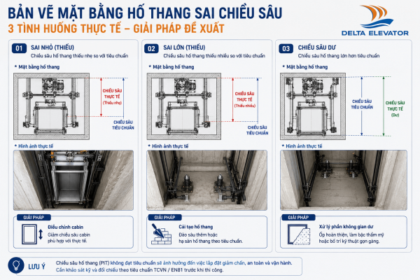 Giải pháp khắc phục sai chiều sâu hố thang trong lắp đặt thang máy