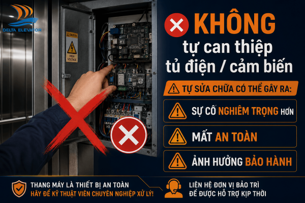 Không nên tự sửa chữa khi thang máy có dấu hiệu hoạt động bất thường
