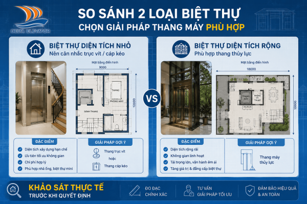 Biệt thự có diện tích hạn chế nên cân nhắc thang máy trục vít thay vì thủy lực