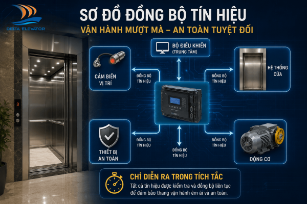 Hệ điều khiển đồng bộ tín hiệu giữa các bộ phận trước khi thang máy vận hành