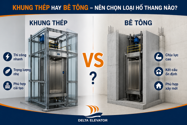 So sánh hố thang khung thép và hố thang bê tông cho thang máy gia đình