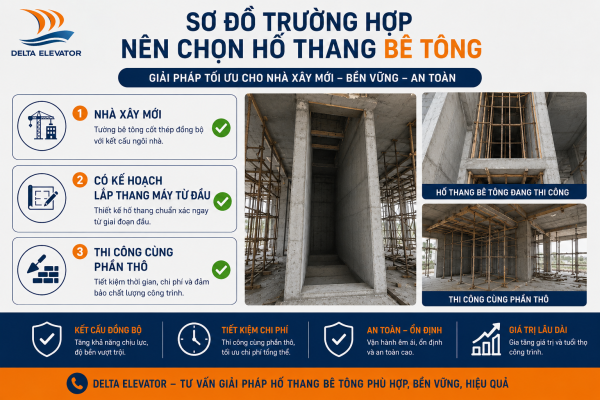 Trường hợp phù hợp lựa chọn hố thang bê tông cho nhà xây mới