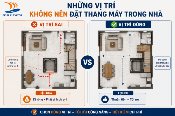 Những vị trí không nên đặt thang máy trong nhà cần lưu ý khi thiết kế