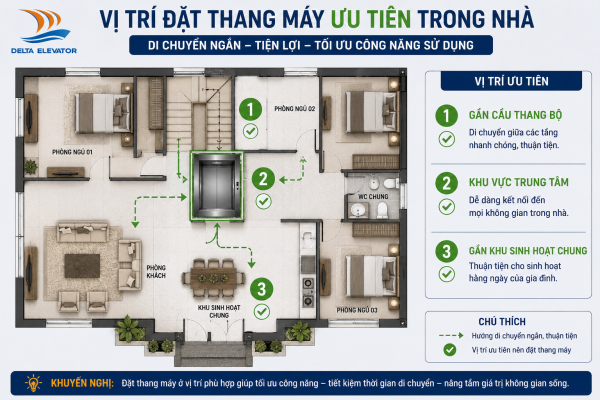 Ưu tiên vị trí thuận tiện cho việc di chuyển giữa các tầng trong nhà