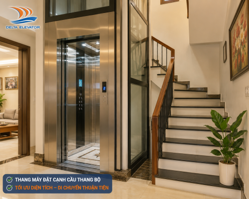 Lắp thang máy cạnh cầu thang bộ tận dụng khoảng trống có sẵn