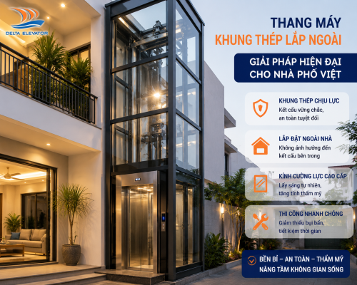 Lắp thang máy ngoài nhà bằng khung thép giữ nguyên không gian bên trong