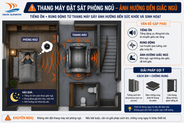 Đặt thang máy sát phòng ngủ cần có giải pháp cách âm và chống rung