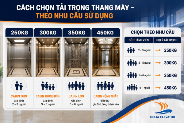Cách chọn tải trọng thang máy phù hợp theo số thành viên gia đình