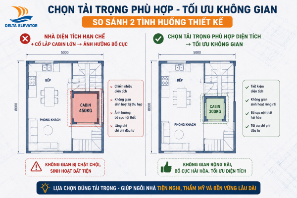 Cân nhắc diện tích hố thang khi chọn tải trọng thang máy phù hợp