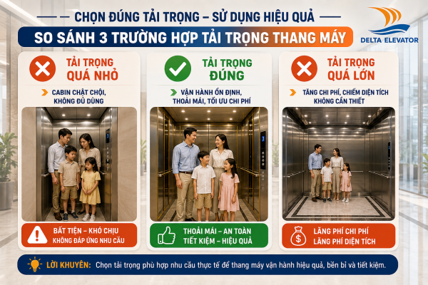Ba trường hợp chọn tải trọng thang máy và ảnh hưởng đến sử dụng