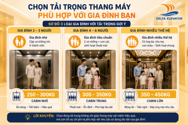 Chọn tải trọng thang máy theo số lượng thành viên và tần suất sử dụng