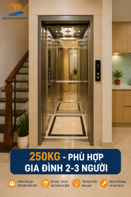 Thang máy 250kg phù hợp với gia đình nhỏ 2-3 thành viên