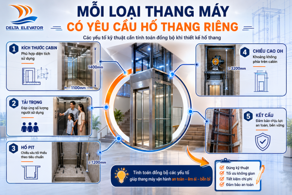 Chọn thang máy trước giúp xác định đúng yêu cầu kỹ thuật của hố thang