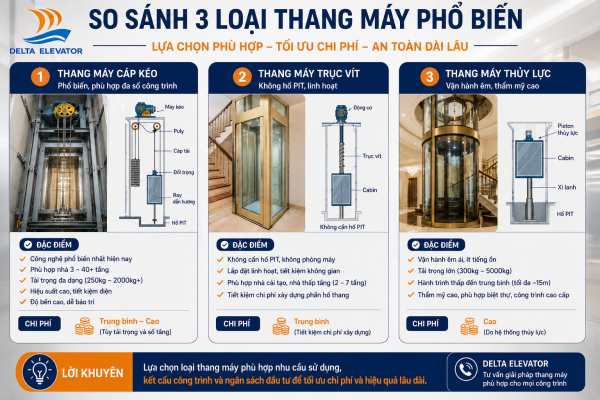 Ba loại thang máy phổ biến có mức chi phí lắp đặt khác nhau