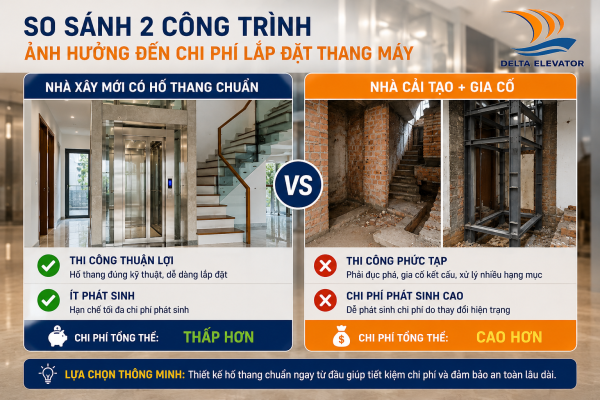 Điều kiện thi công thực tế ảnh hưởng đến chi phí lắp đặt thang máy