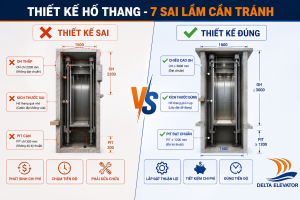Thiết kế hố thang đúng kỹ thuật giúp tránh 7 sai lầm khi lắp đặt thang máy