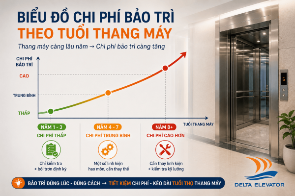 Biểu đồ chi phí bảo trì thang máy theo tuổi đời và tình trạng thiết bị