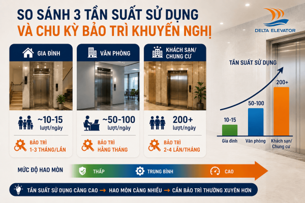Tần suất sử dụng ảnh hưởng đến chu kỳ bảo trì thang máy