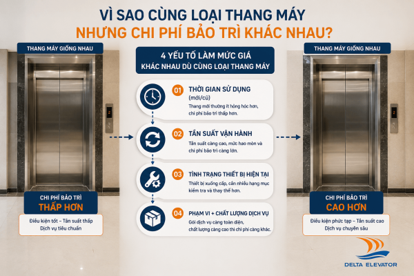 Bốn yếu tố khiến mức giá bảo trì khác nhau dù cùng loại thang máy