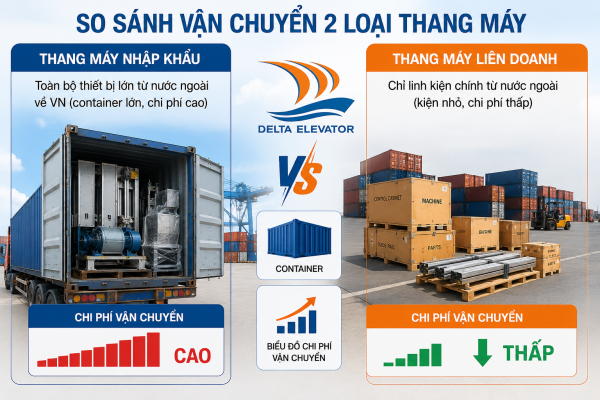 So sánh chi phí vận chuyển thang máy liên doanh và thang máy nhập khẩu