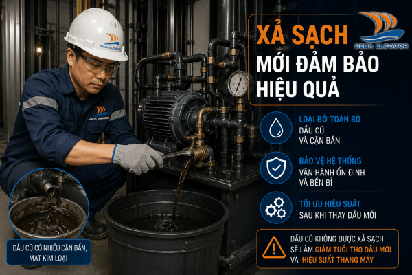 Sau khi kiểm tra, dầu cũ sẽ được xả sạch khỏi bồn chứa và hệ thống trước khi châm dầu mới