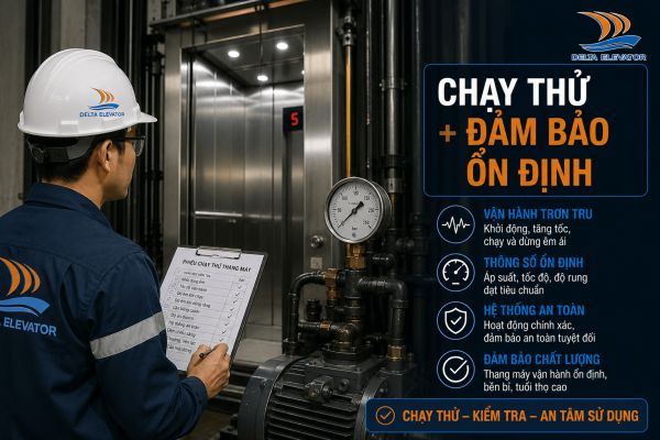 Sau khi thay dầu, thang máy sẽ được chạy thử để kiểm tra khả năng vận hành