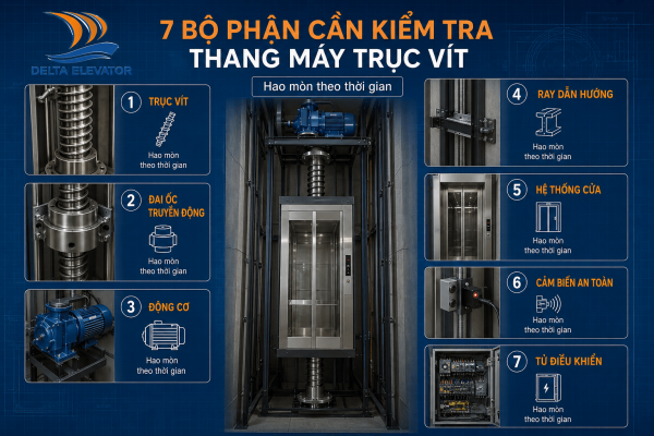 7 Bộ phận chính của thang máy trục vít có thể hao mòn theo thời gian sử dụng