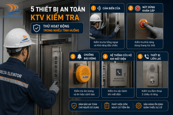 Kiểm tra năm thiết bị an toàn quan trọng khi bảo trì thang máy trục vít