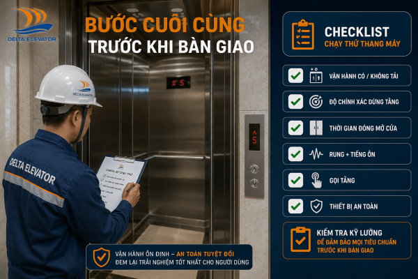Chạy thử toàn bộ hệ thống thang máy trục vít sau khi hoàn tất bảo trì