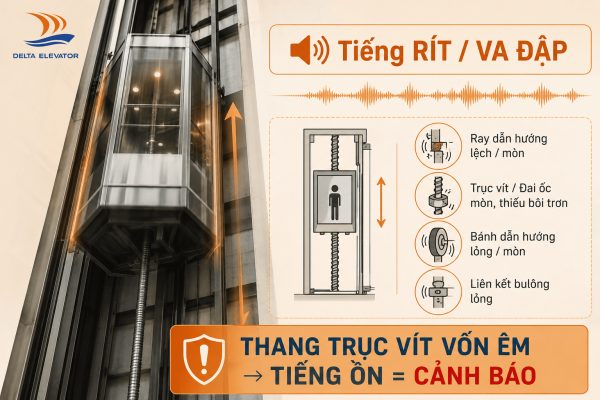 Thang máy trục vít phát ra tiếng ồn bất thường là dấu hiệu cần kiểm tra sớm