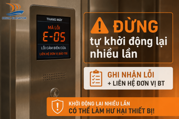 Thang máy trục vít hiển thị mã lỗi hoặc dừng bất thường cần liên hệ đơn vị bảo trì