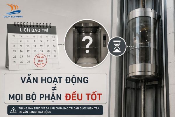 Thang máy trục vít đã lâu chưa bảo trì cần được kiểm tra dù vẫn đang hoạt động