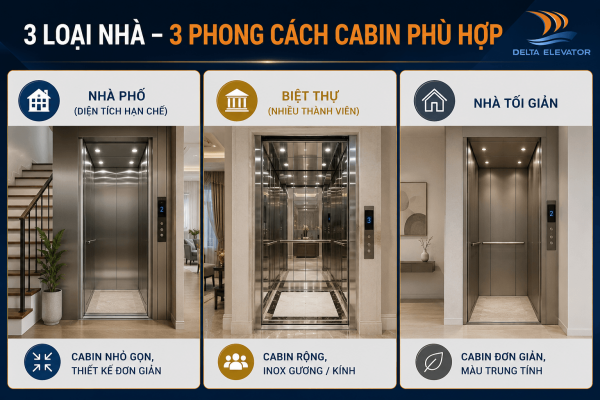 Mỗi loại nhà có cấu hình cabin thang máy phù hợp khác nhau