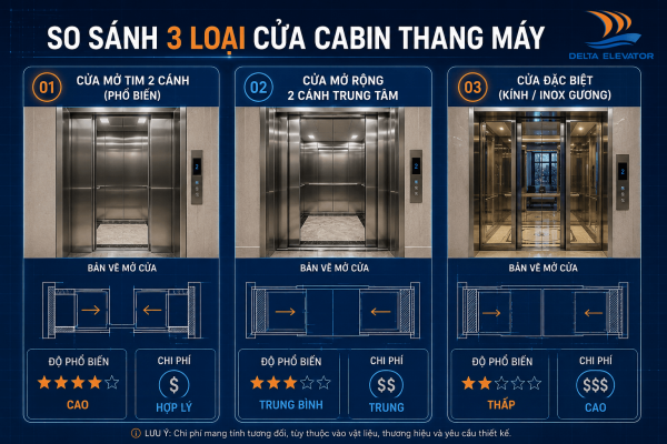 3 Loại cửa cabin thang máy phổ biến với mức chi phí khác nhau