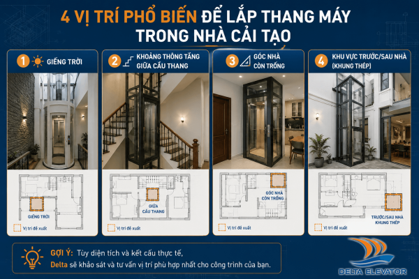 4 Vị trí phổ biến có thể lắp thang máy trong nhà phố cải tạo hạn chế diện tích