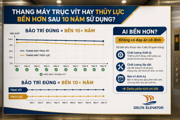 Thang máy trục vít và thủy lực đều có thể bền trên 10 năm nếu được lắp đặt và bảo trì đúng cách