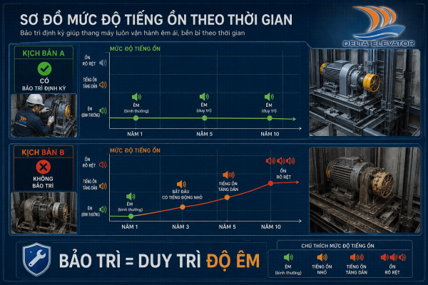Bảo trì định kỳ giúp thang máy trục vít duy trì độ êm trong nhiều năm sử dụng
